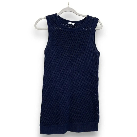 VINCE Sleeveless Mesh Stitched Top In Coastal Blue Navy Size Small Open Knit - Picture 4 of 9